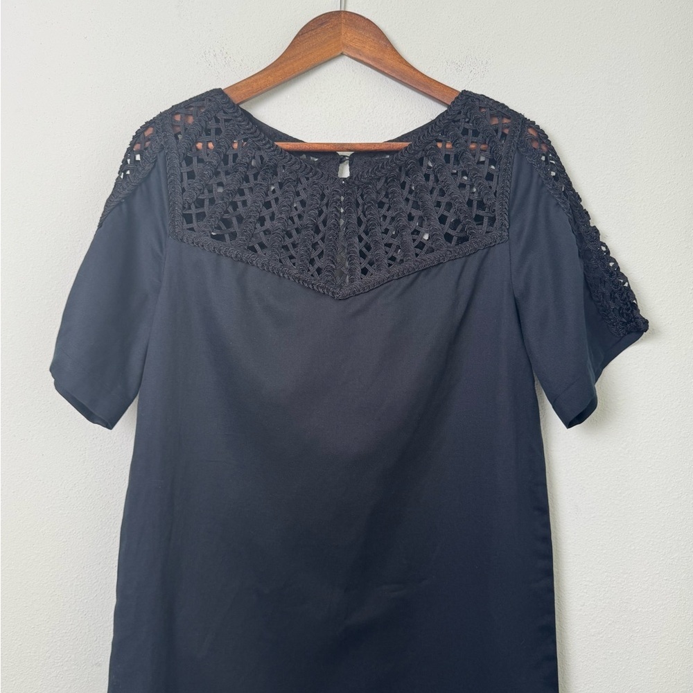 Maeve by Anthropologie Linen Blend Battenburg Shift Dress Crochet Detail Black M - Picture 5 of 12